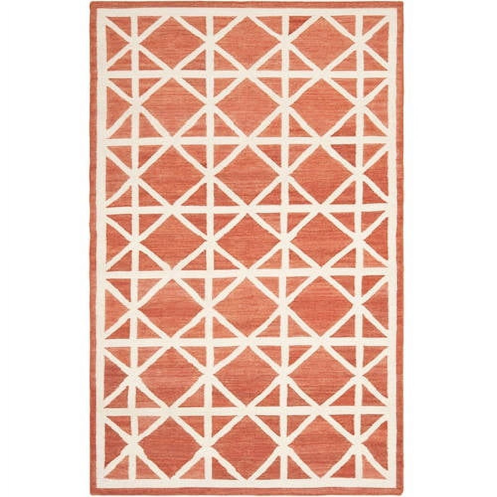 Handmade Round Geometric Red Wool Area Rug, 3' Diameter