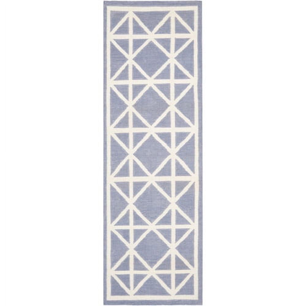 Purple and Ivory Geometric Flat Woven Wool Runner Rug