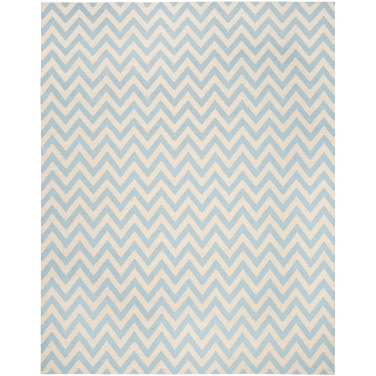 Ivory and Blue Geometric Wool Flatweave Rug, 2'6" x 4'