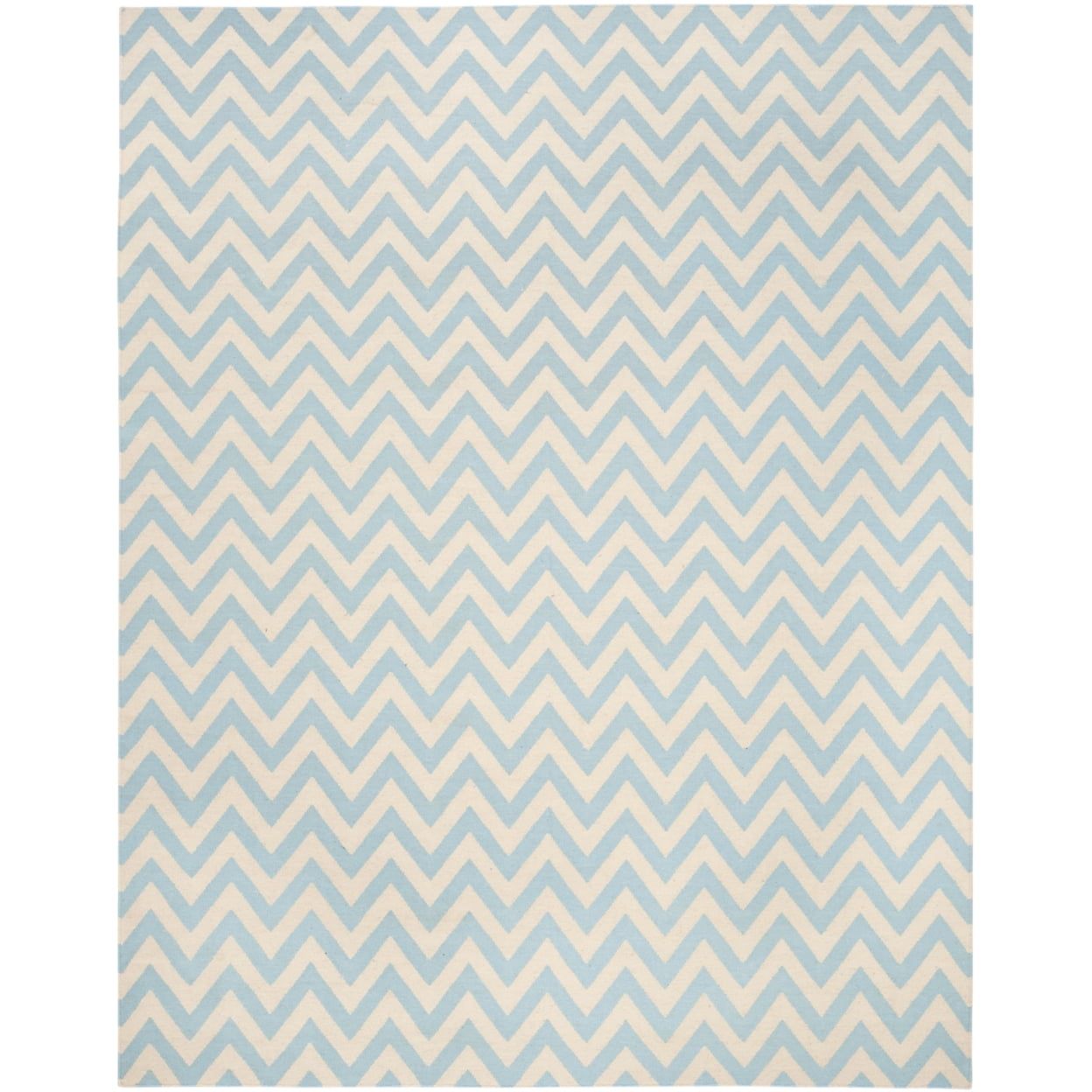 Ivory and Blue Geometric Wool 5' x 8' Handmade Area Rug