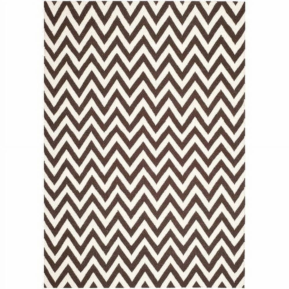 Handmade Dhurrie Chevron Zigzag Wool Rug, Brown/Ivory, 8' x 10'