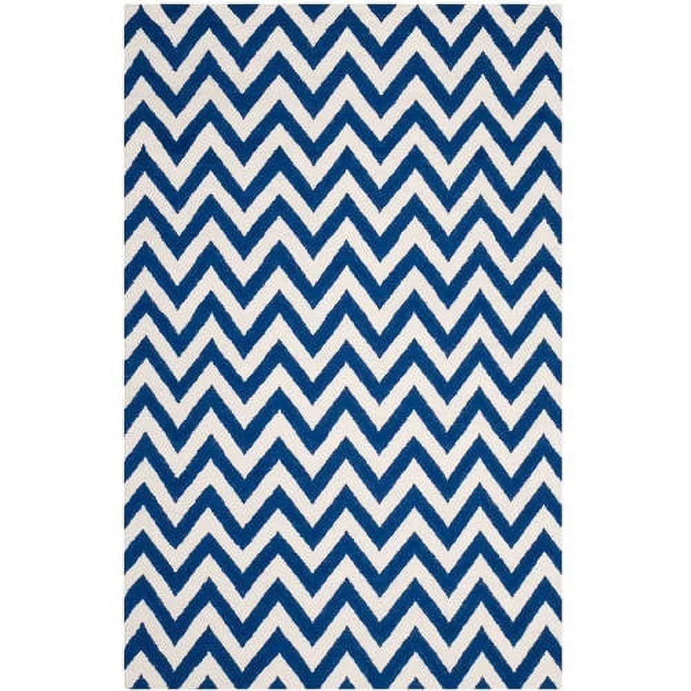 Handmade Dark Blue and Ivory Geometric Wool Area Rug, 9' x 12'