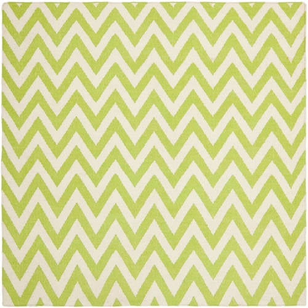 Ivory and Green Geometric Wool Flat Woven Area Rug