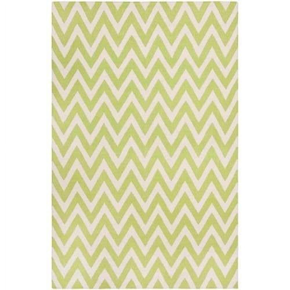 Ivory and Green Geometric Wool Square Area Rug