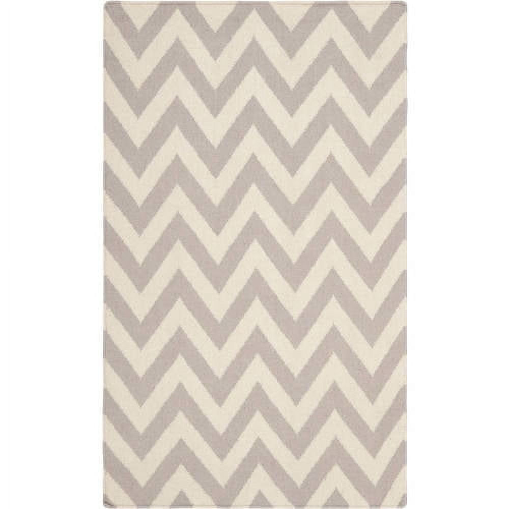 Handwoven Grey/Ivory Wool Dhurrie Rug, 9' x 12', Reversible Geometric Design