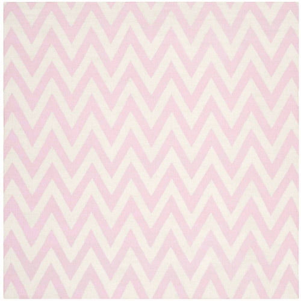 Handwoven Geometric Pink/Ivory Wool 6' x 6' Square Rug