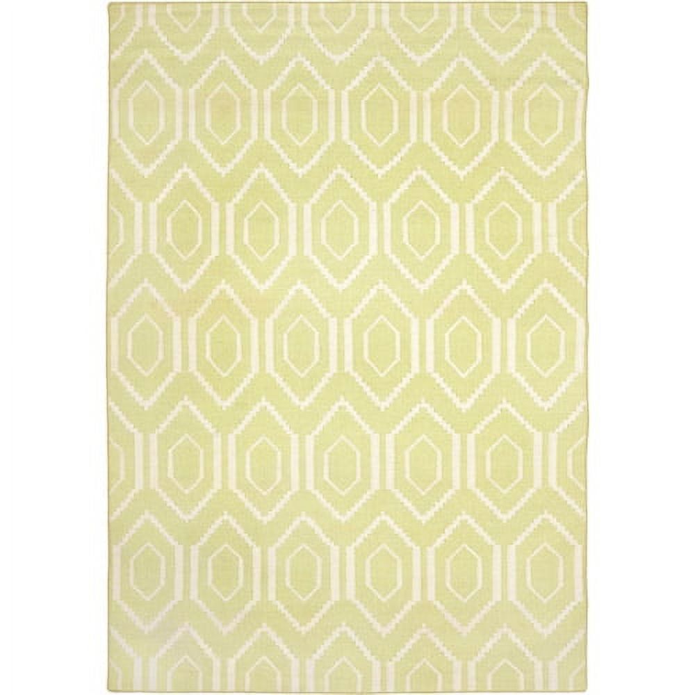 Green and Ivory Geometric Wool Flatweave 9' x 12' Area Rug