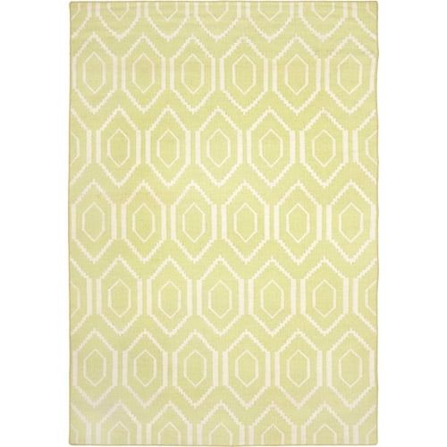 Green and Ivory Geometric Wool Flatweave 9' x 12' Area Rug