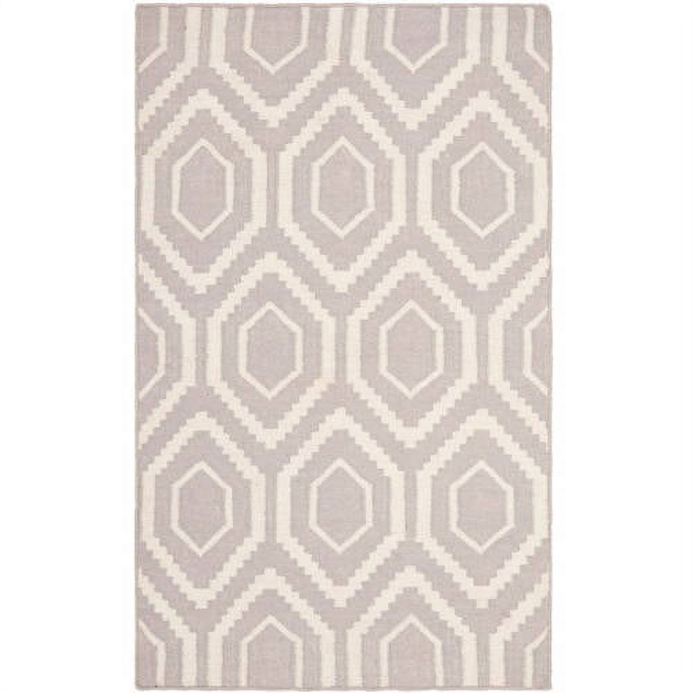 Grey and Ivory Geometric Wool Flat Woven Area Rug, 3' x 5'