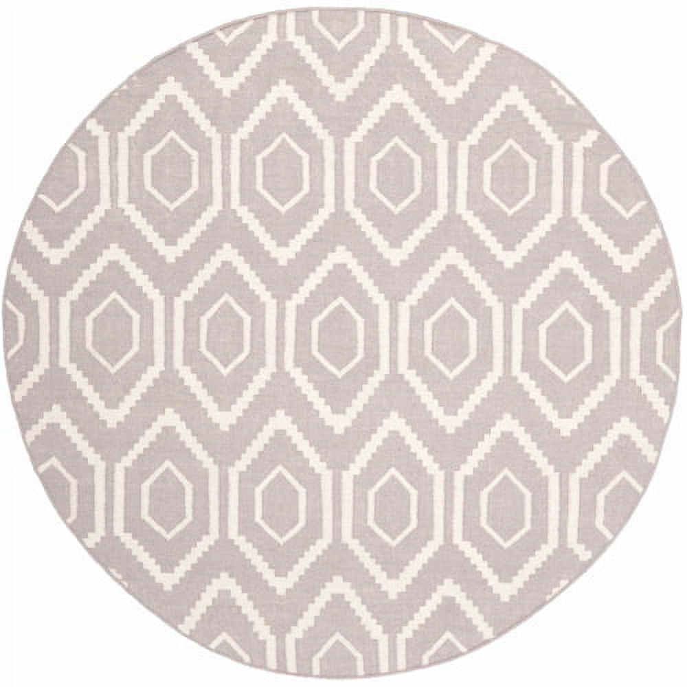 Grey and Ivory Geometric Wool Flat Woven Area Rug, 9' x 12'