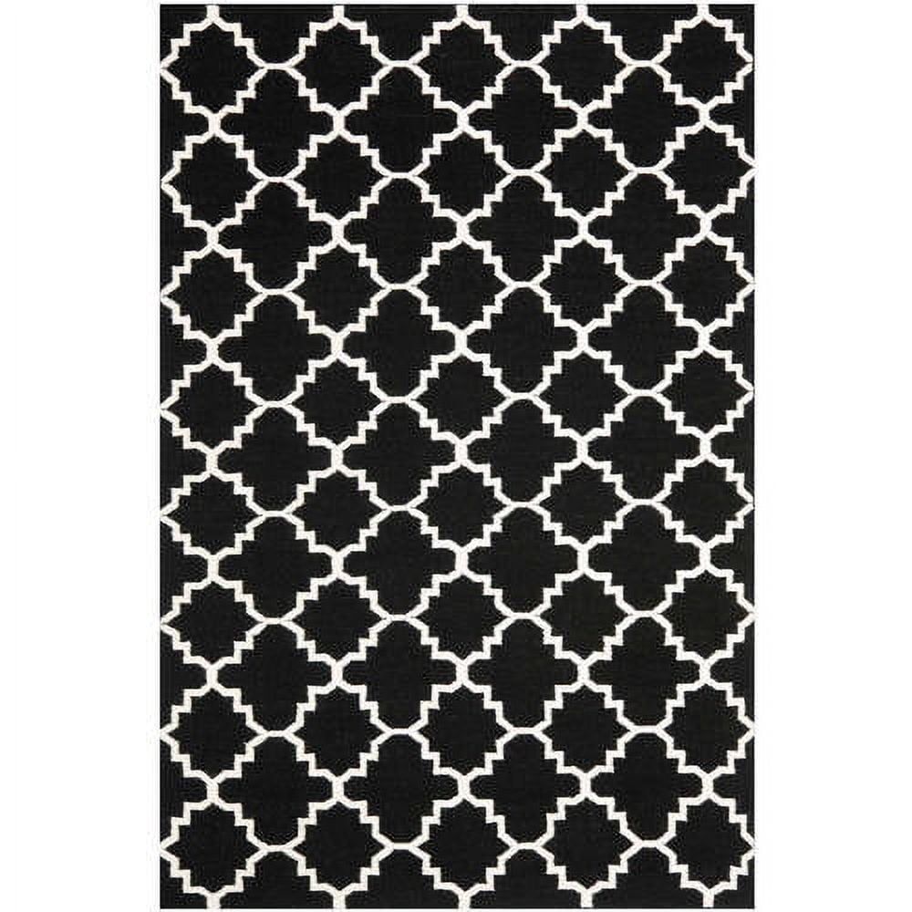 Handmade Geometric Black & Ivory Wool Rug 3' x 5'