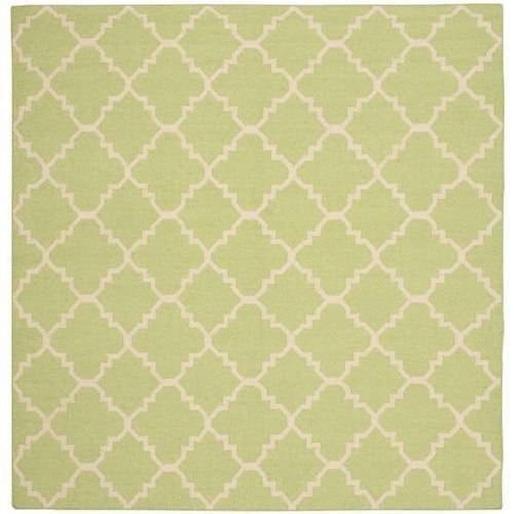 Ivory and Light Green Geometric Wool Square Rug, 6' x 6'