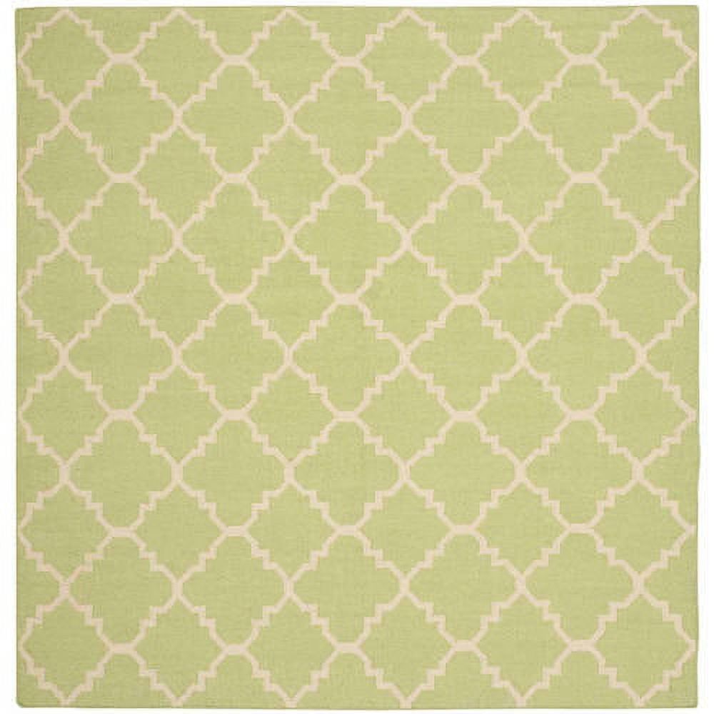 Light Green and Ivory Geometric Wool Square Area Rug, 8' x 8'