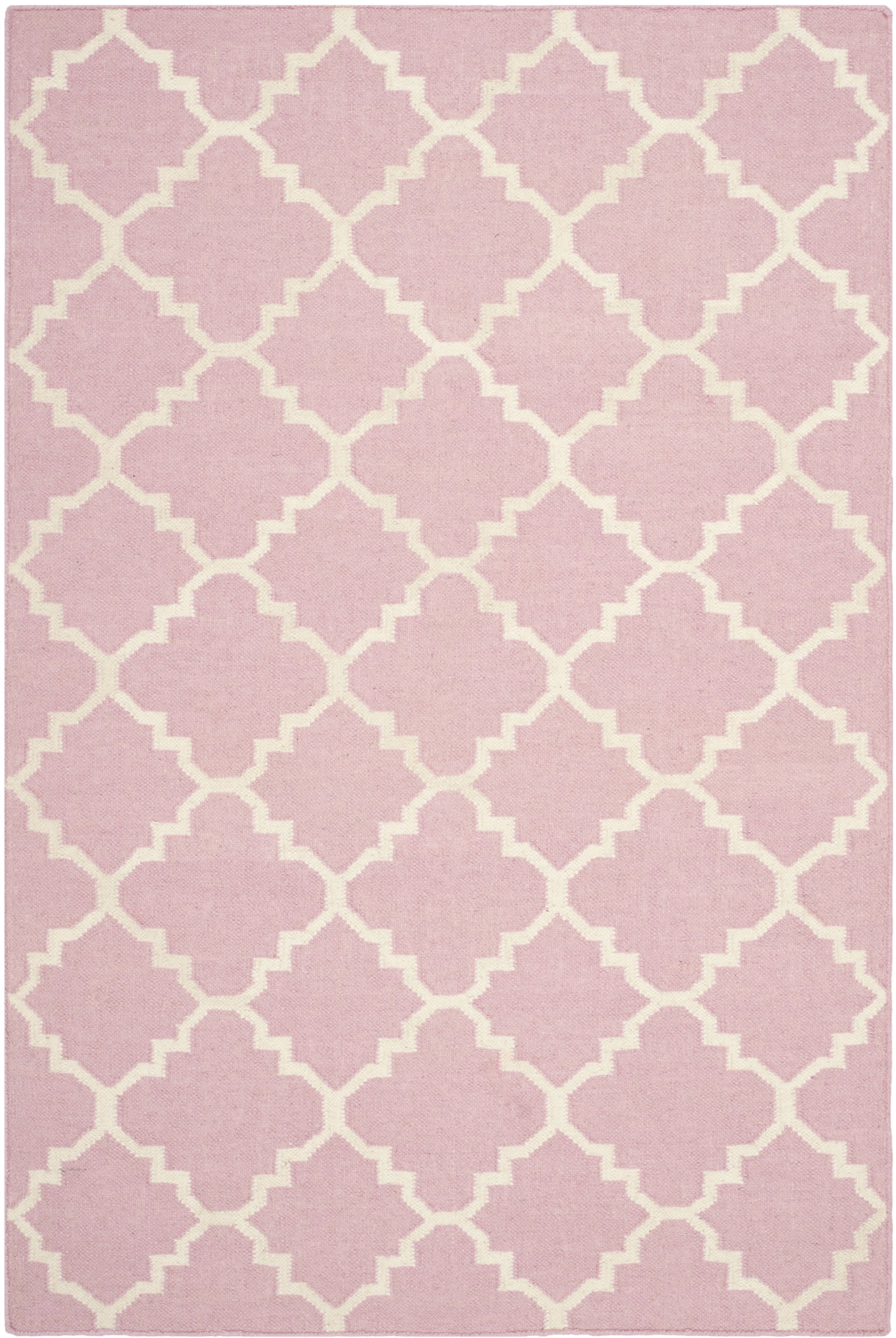 Pink and Ivory Geometric Wool Flat Woven Rug, 2'6" x 4'