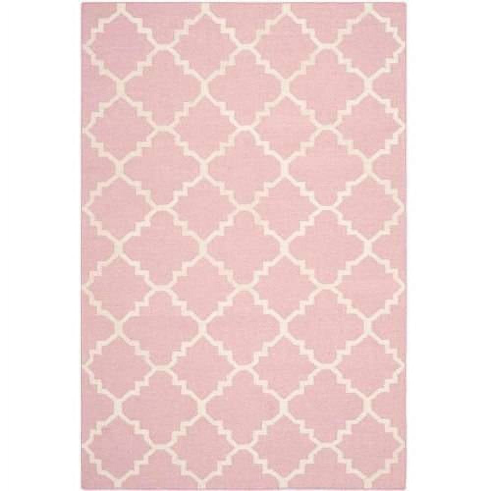 Handwoven Geometric Pink & Ivory Wool Rug, 4' x 6'