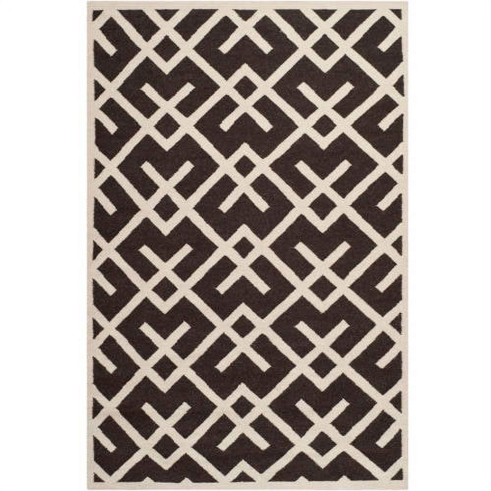 Handwoven Ivory and Brown Geometric Wool 3' x 5' Area Rug