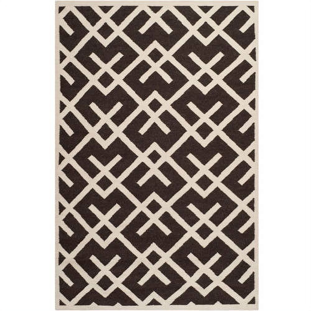Handmade Brown/Ivory Geometric Wool-Cotton Blend 6' x 9' Area Rug