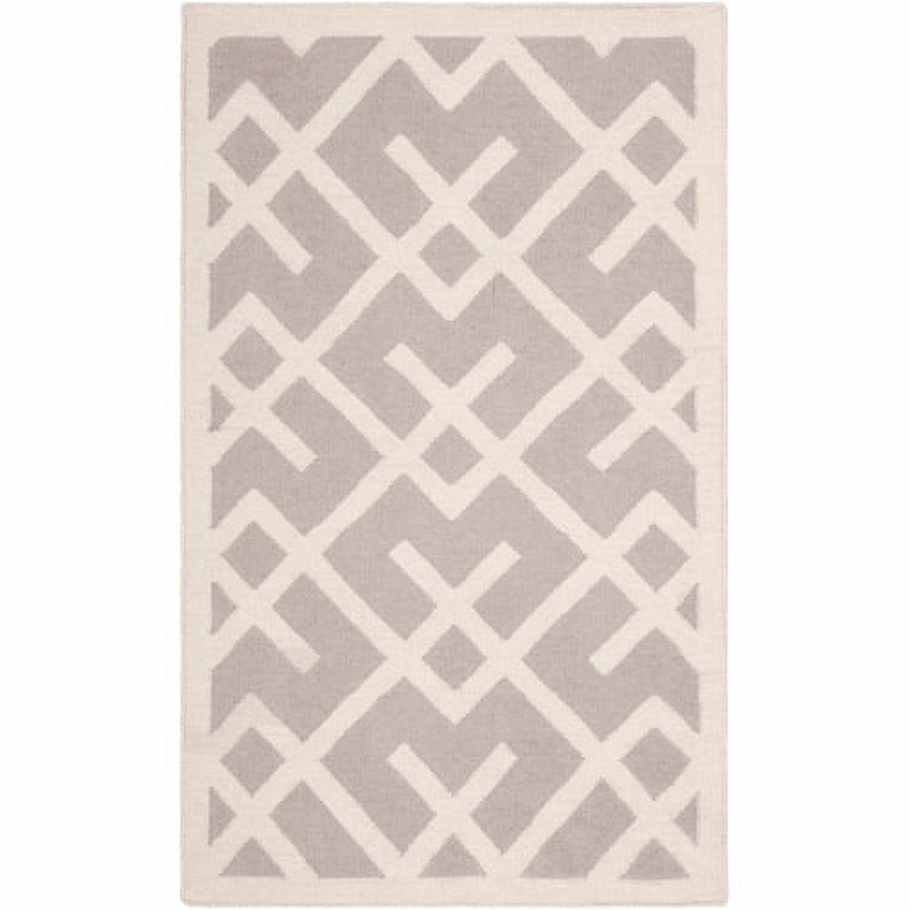 Handmade Dhurrie Geometric Wool Area Rug in Gray/Ivory, 3' x 5'