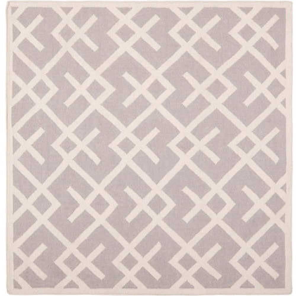 Grey and Ivory Geometric Wool Flat Weave Area Rug, 5' x 8'