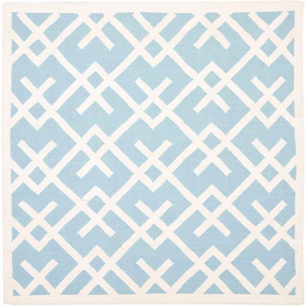 Light Blue and Ivory Geometric Wool 8' x 10' Area Rug