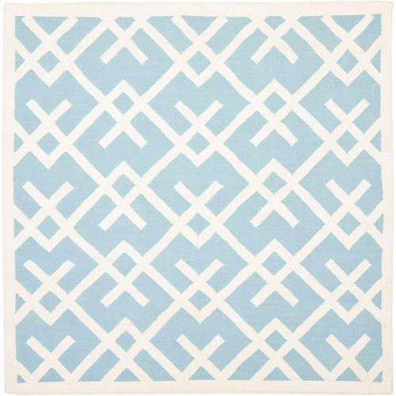 Light Blue and Ivory Geometric Wool 8' x 10' Area Rug