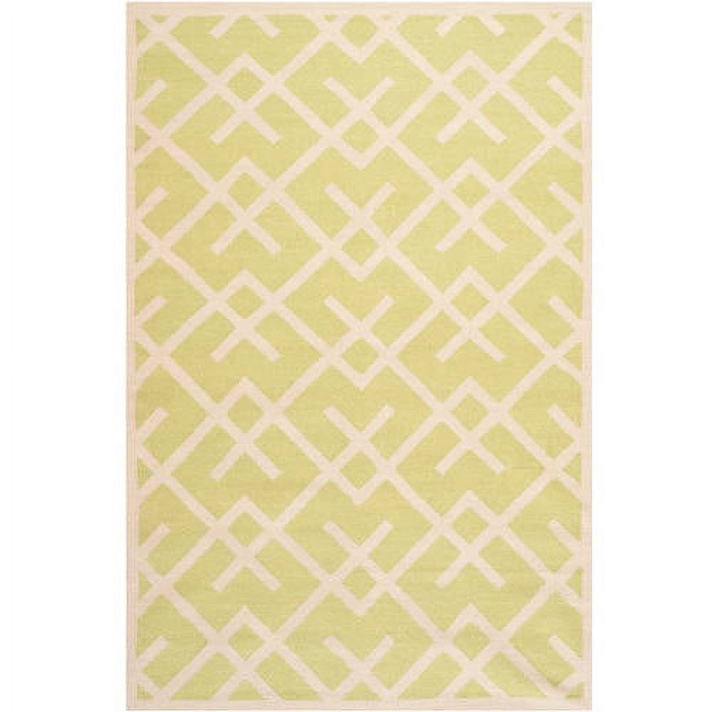 Ivory and Light Green Geometric Wool Square Rug, 6' x 6'