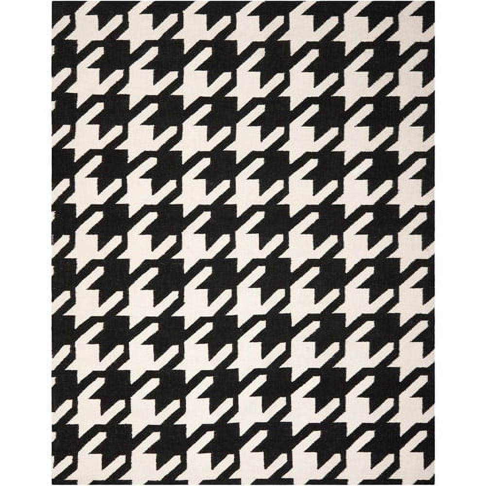 Black and Ivory Geometric Wool Flat Woven Area Rug, 4' x 6'