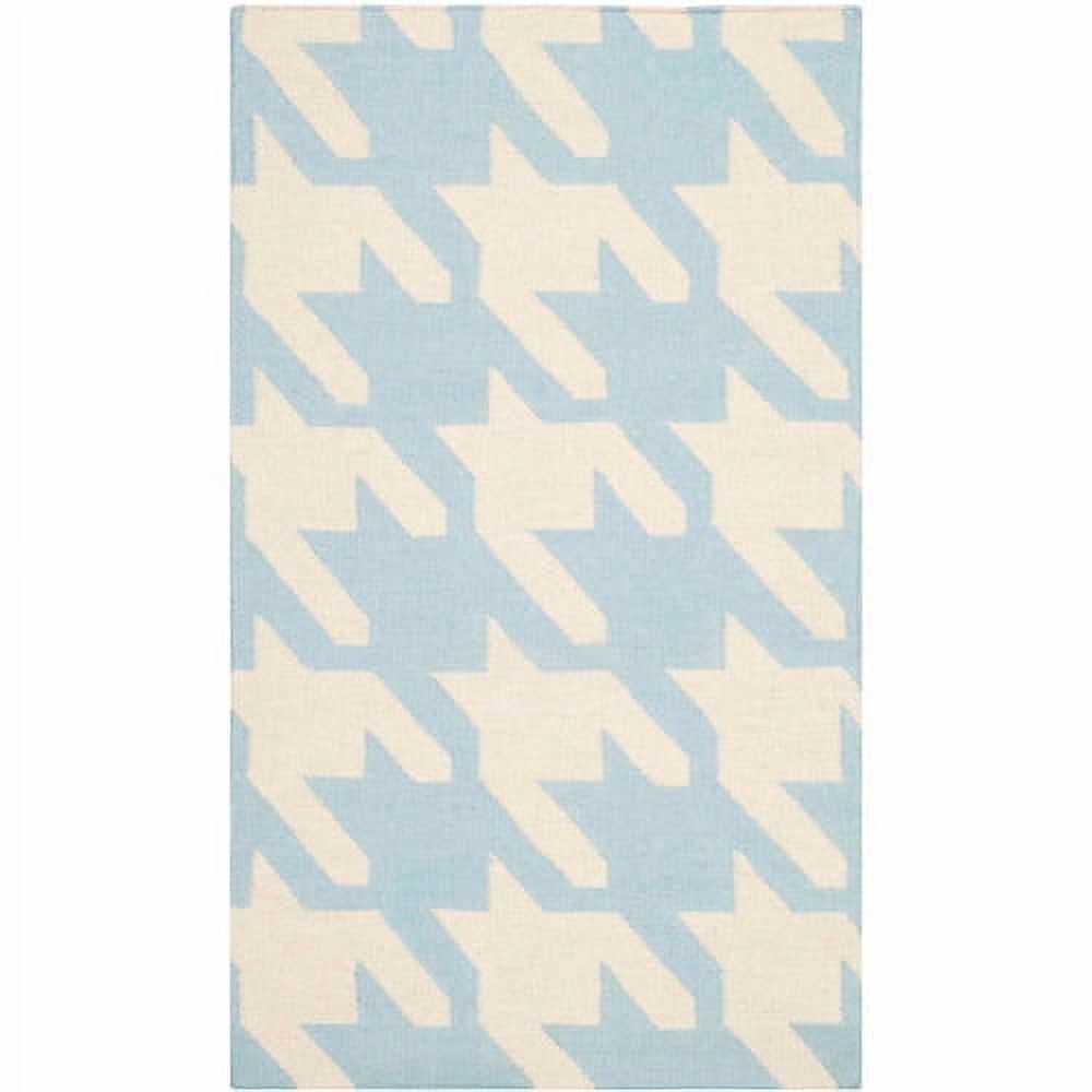 Light Blue and Ivory Geometric Wool 4' x 6' Area Rug