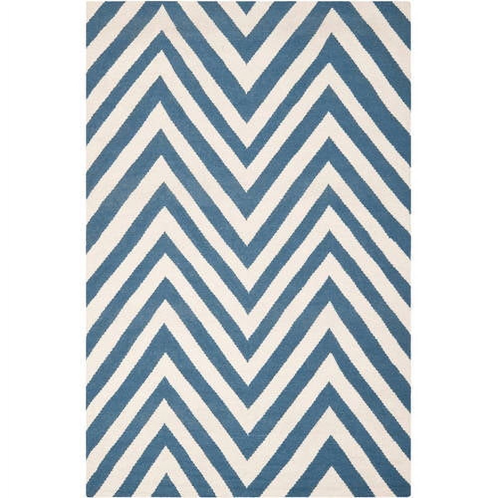 Handmade Blue and Ivory Geometric Wool Area Rug, 8' x 10'