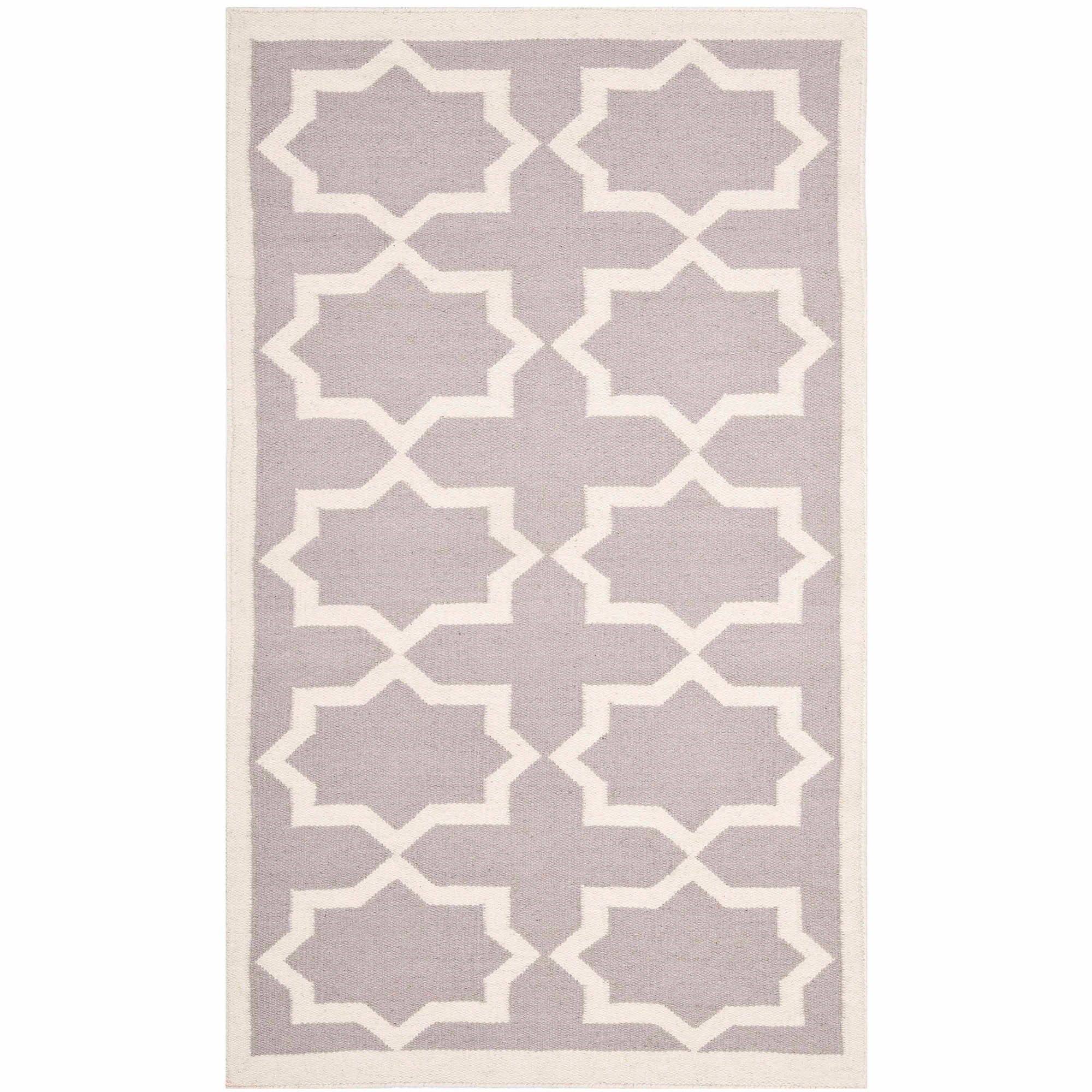 Grey and Ivory Geometric Wool Flat Woven Rug, 3' x 5'