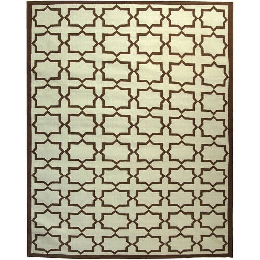 Light Blue Geometric Wool Flat Woven Area Rug, 3' x 5'