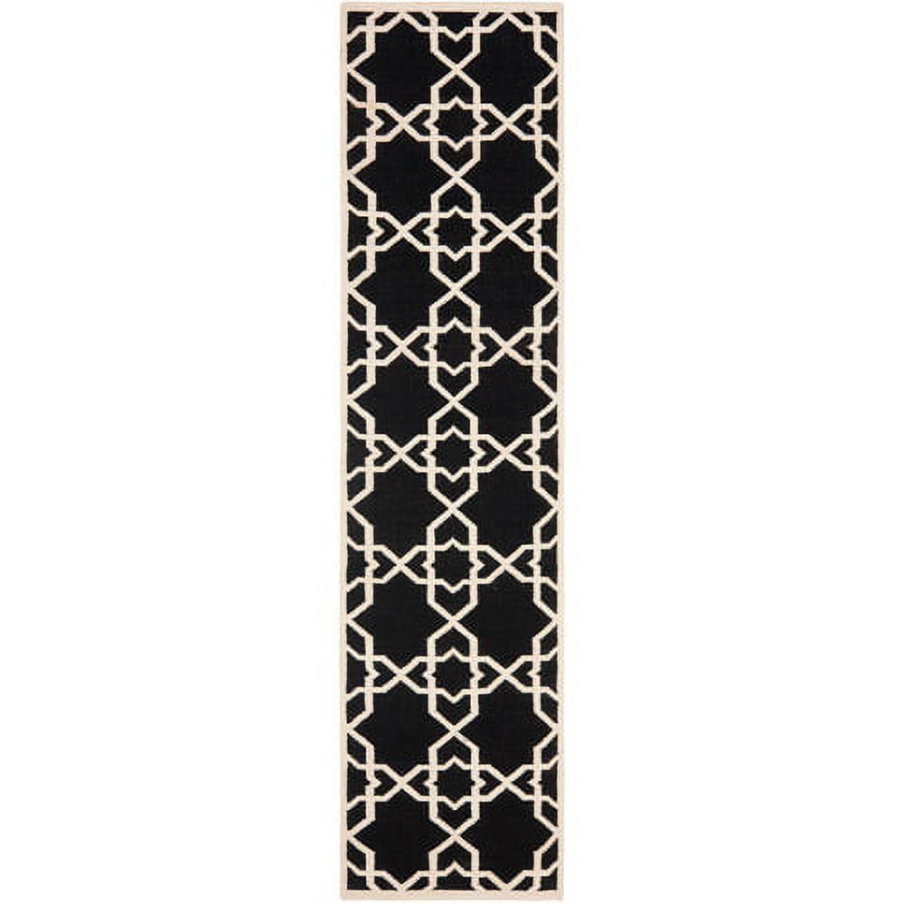 Handwoven Black and Ivory Geometric Wool Runner Rug