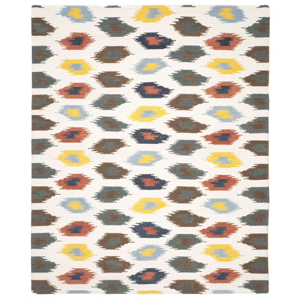 Ivory and Multicolor Geometric Wool Flat Woven Rug, 3' x 5'