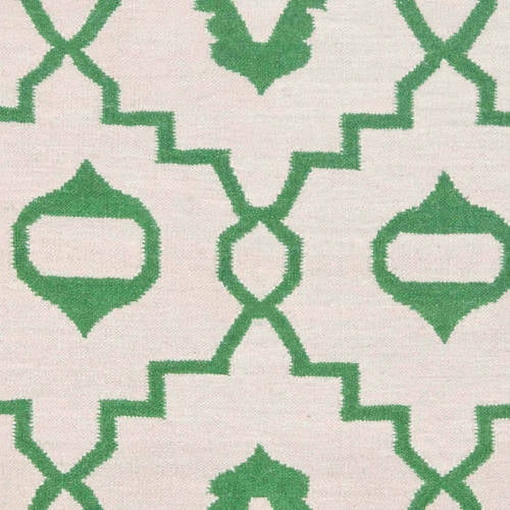 Ivory and Green Geometric Wool Flat Woven Area Rug, 9' x 12'