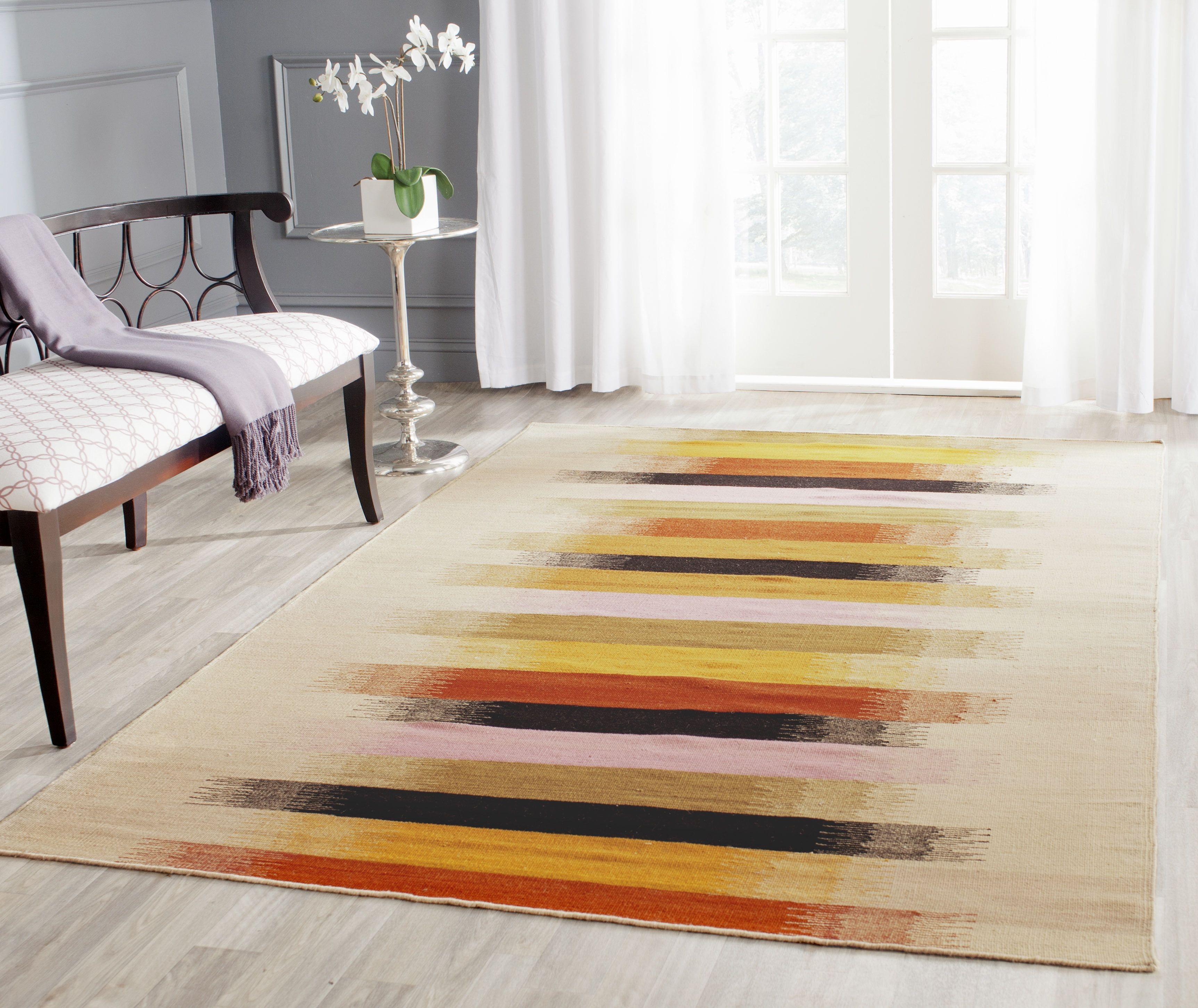 Beige and Multicolor Geometric Wool Flat Woven Area Rug, 3' x 5'