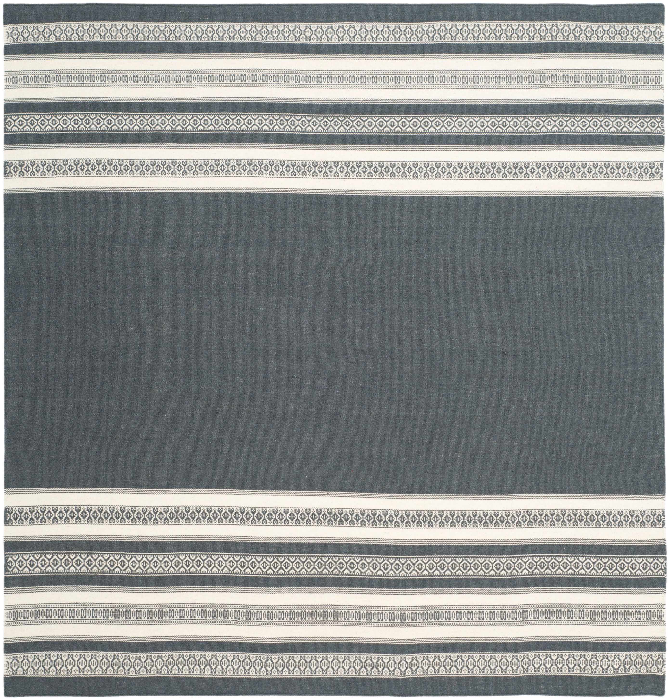 Handwoven Dark Grey Wool Flat Woven Square Rug, 6' x 6'