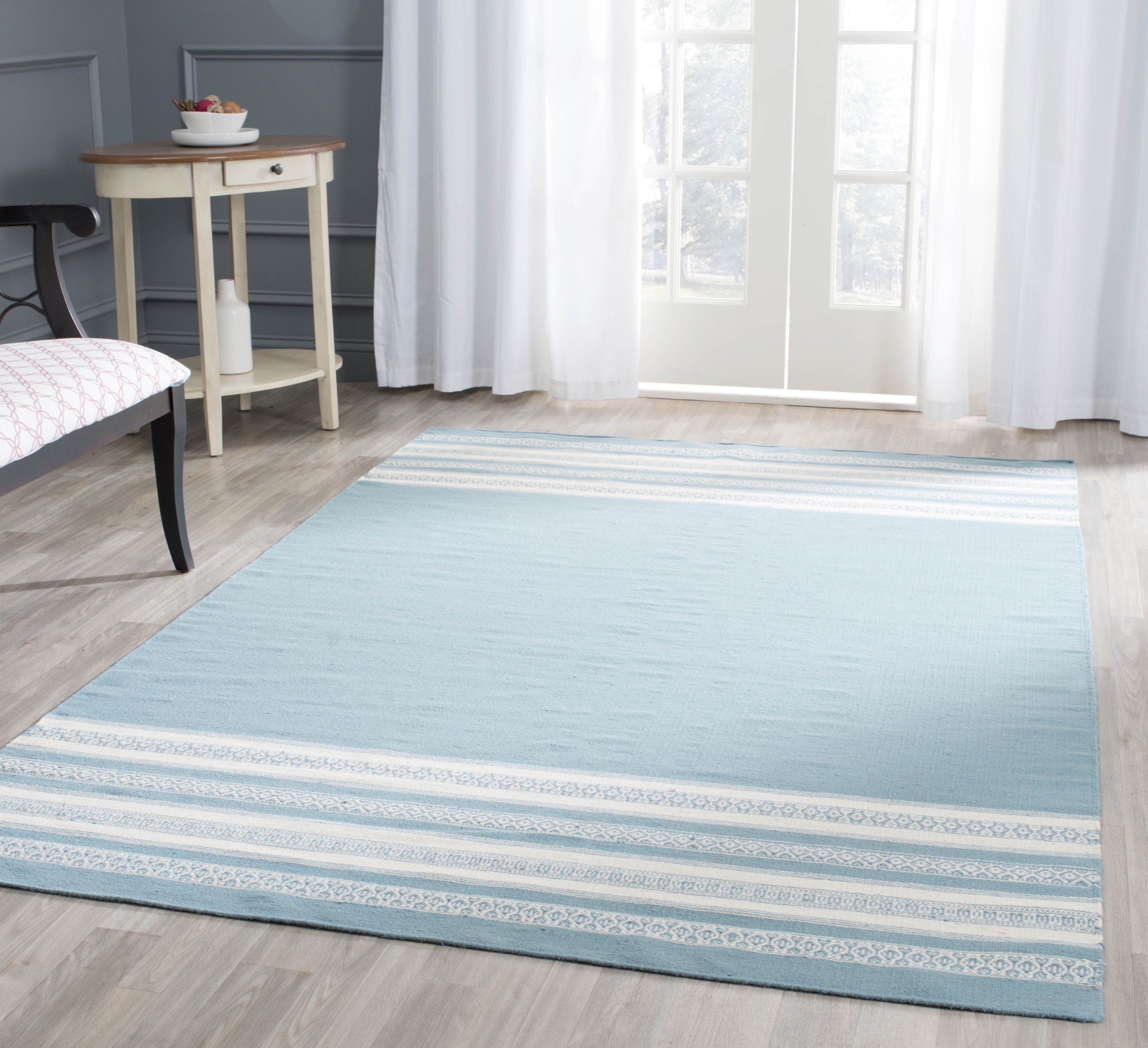 Hand-Woven Turquoise Wool Flatweave Rug, 8' x 10'