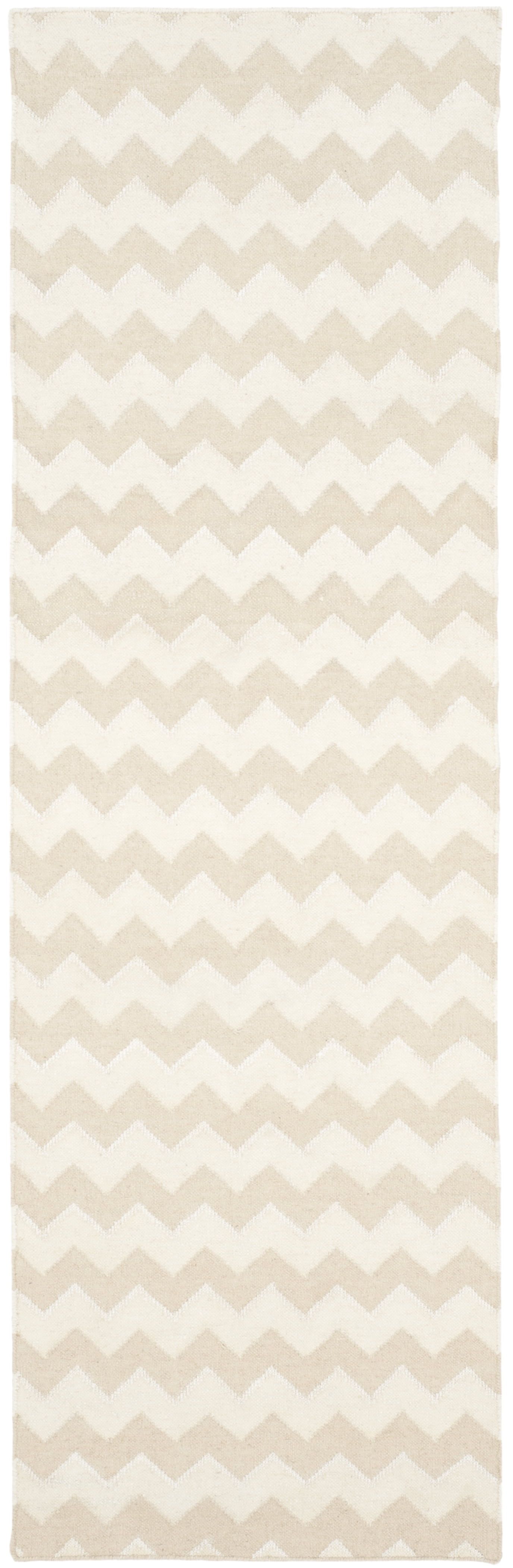 SAFAVIEH Dhurrie Karissa Chevron Zigzag Wool Runner Rug, Beige/Ivory, 2'6" x 8'