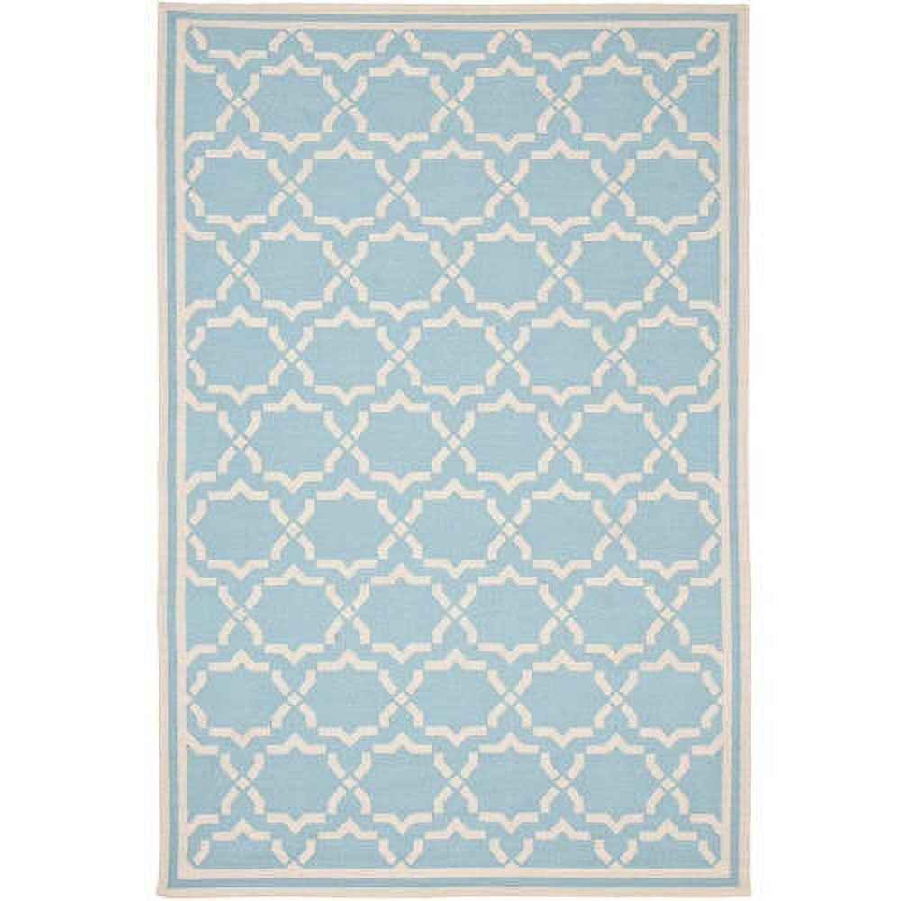 Light Blue and Ivory Geometric Wool Area Rug, 5' x 8'