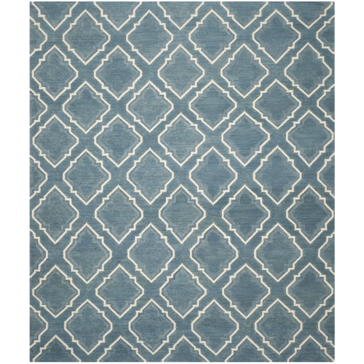 Blue and Ivory Geometric Wool Flat Weave Rug, 4' x 6'