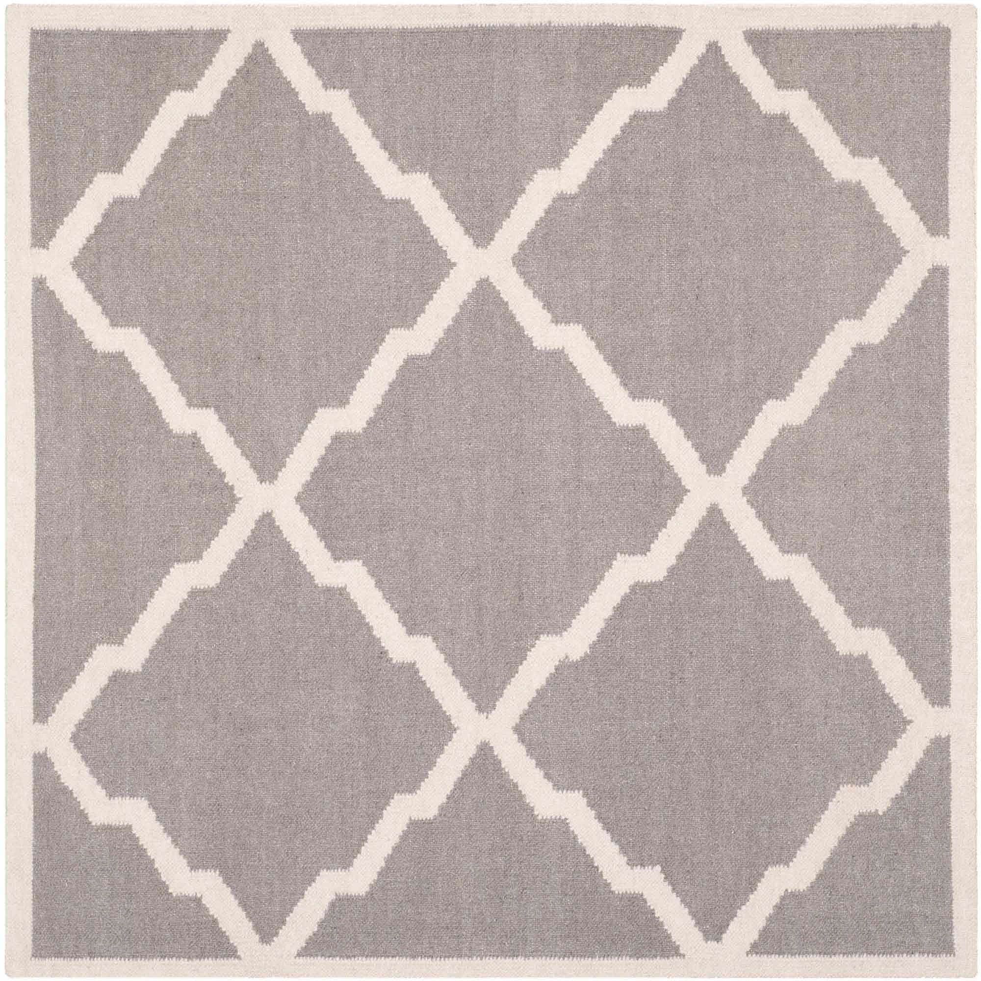 Gray and Ivory Geometric Wool 4' x 4' Square Rug