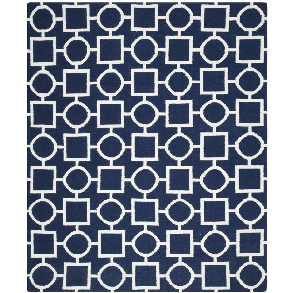 Handmade Navy and Ivory Geometric Wool Area Rug, 9' x 12'