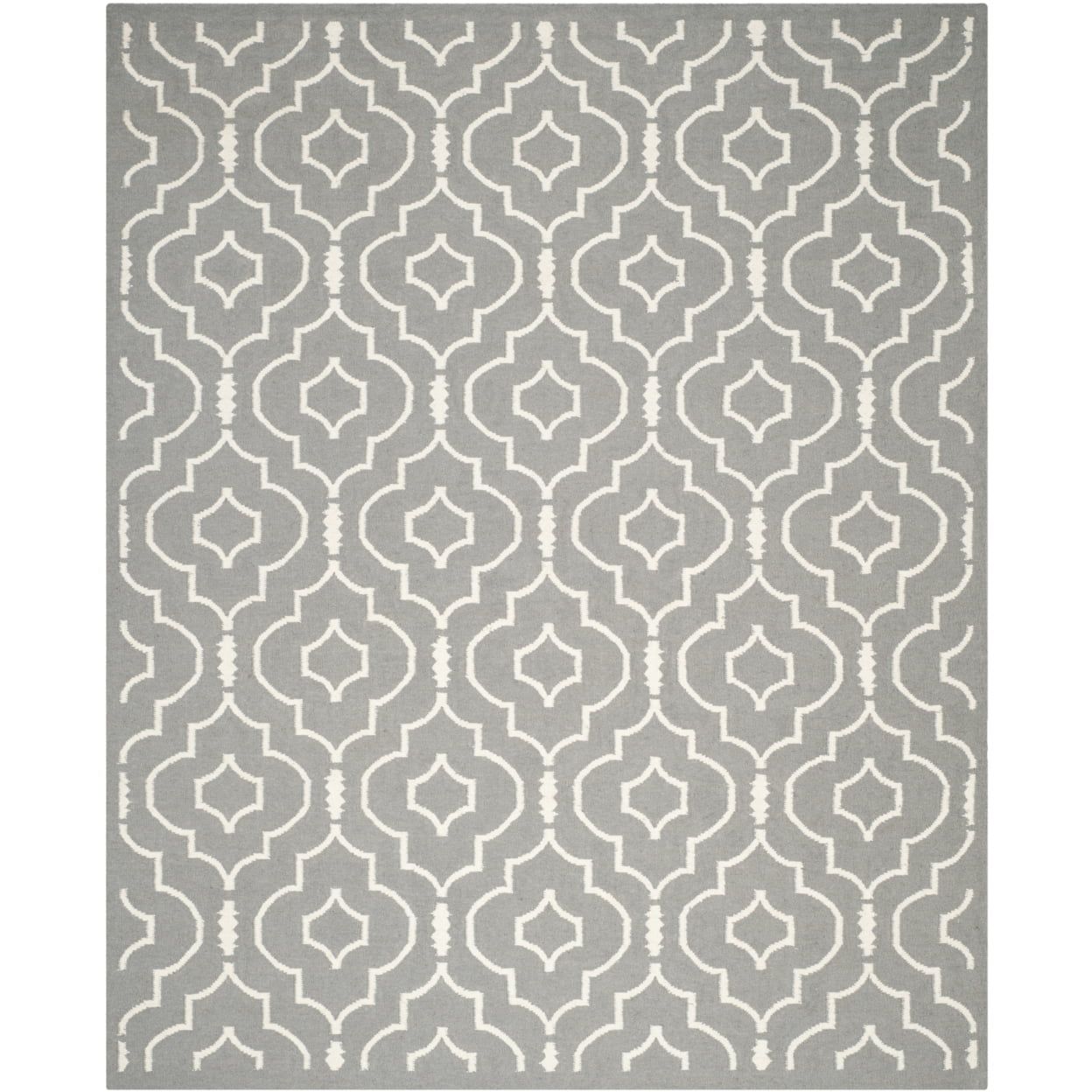 Handmade Grey/Ivory Geometric Wool Area Rug, 10' x 14'