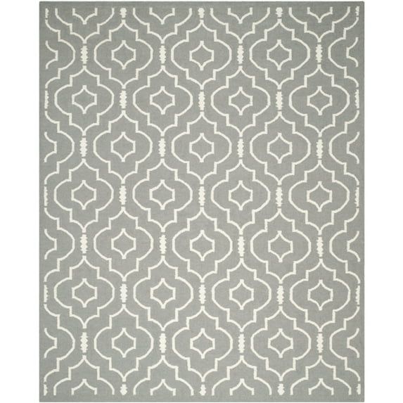 Handmade Grey/Ivory Geometric Wool Area Rug, 10' x 14'