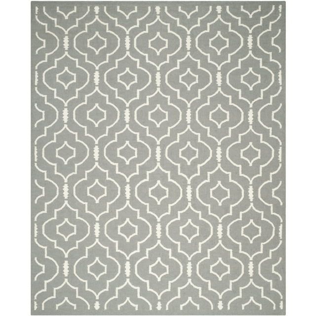 Handmade Grey/Ivory Geometric Wool Area Rug, 10' x 14'