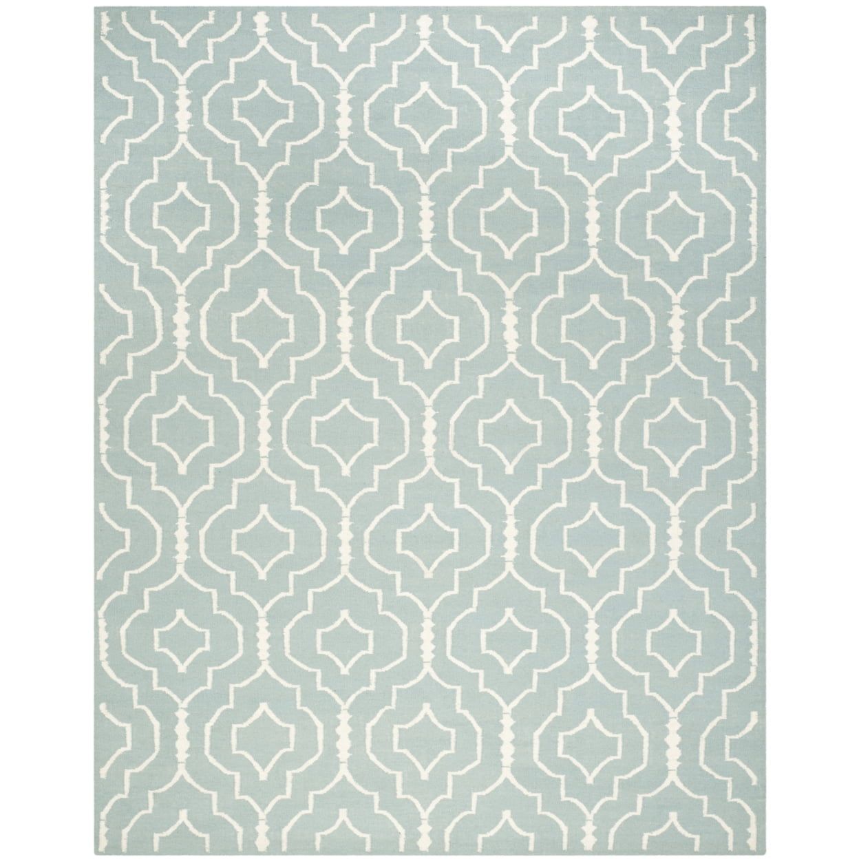 Light Blue and Ivory Wool Flat Woven Handmade 10' x 14' Rug