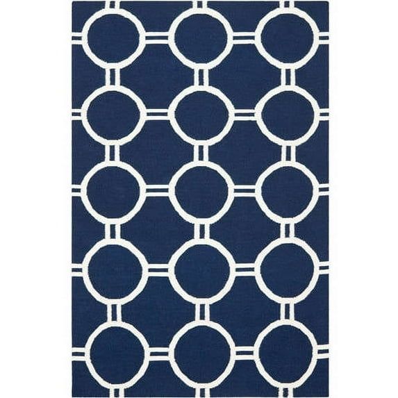 Handwoven Geometric Navy & Ivory Wool Area Rug, 4' x 6'