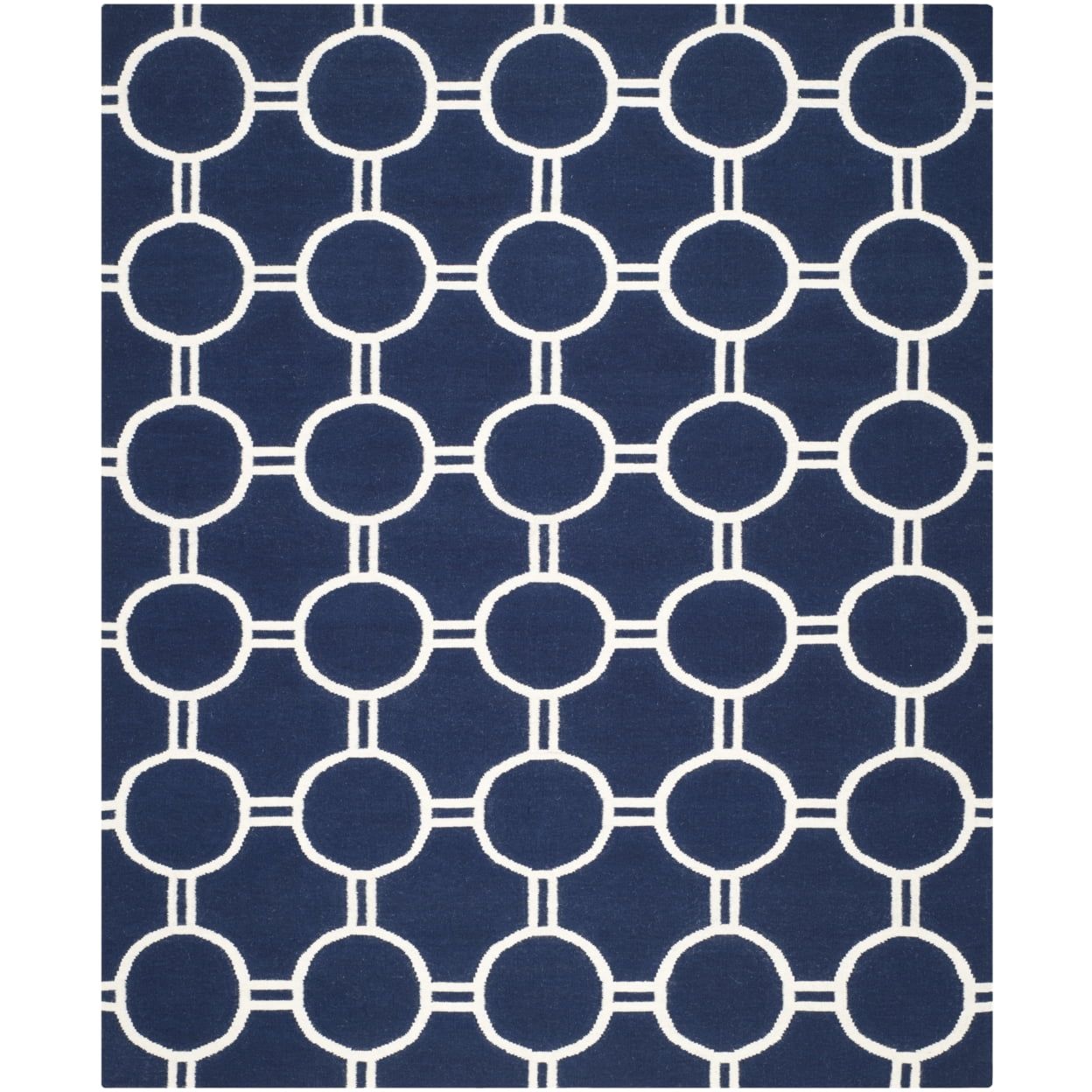 Handmade Navy & Ivory Geometric Wool Square Rug, 6' x 9'