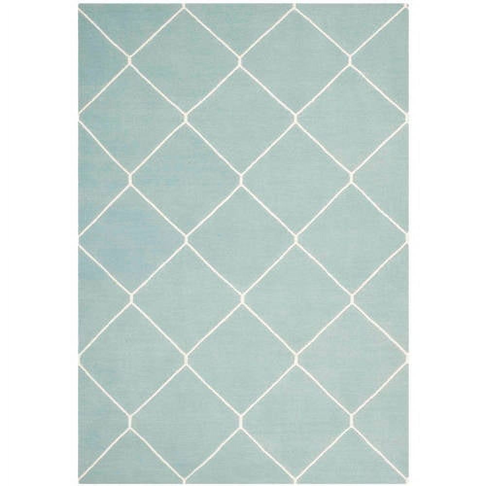 Light Blue and Ivory Geometric Wool Area Rug, 2'6" x 4'