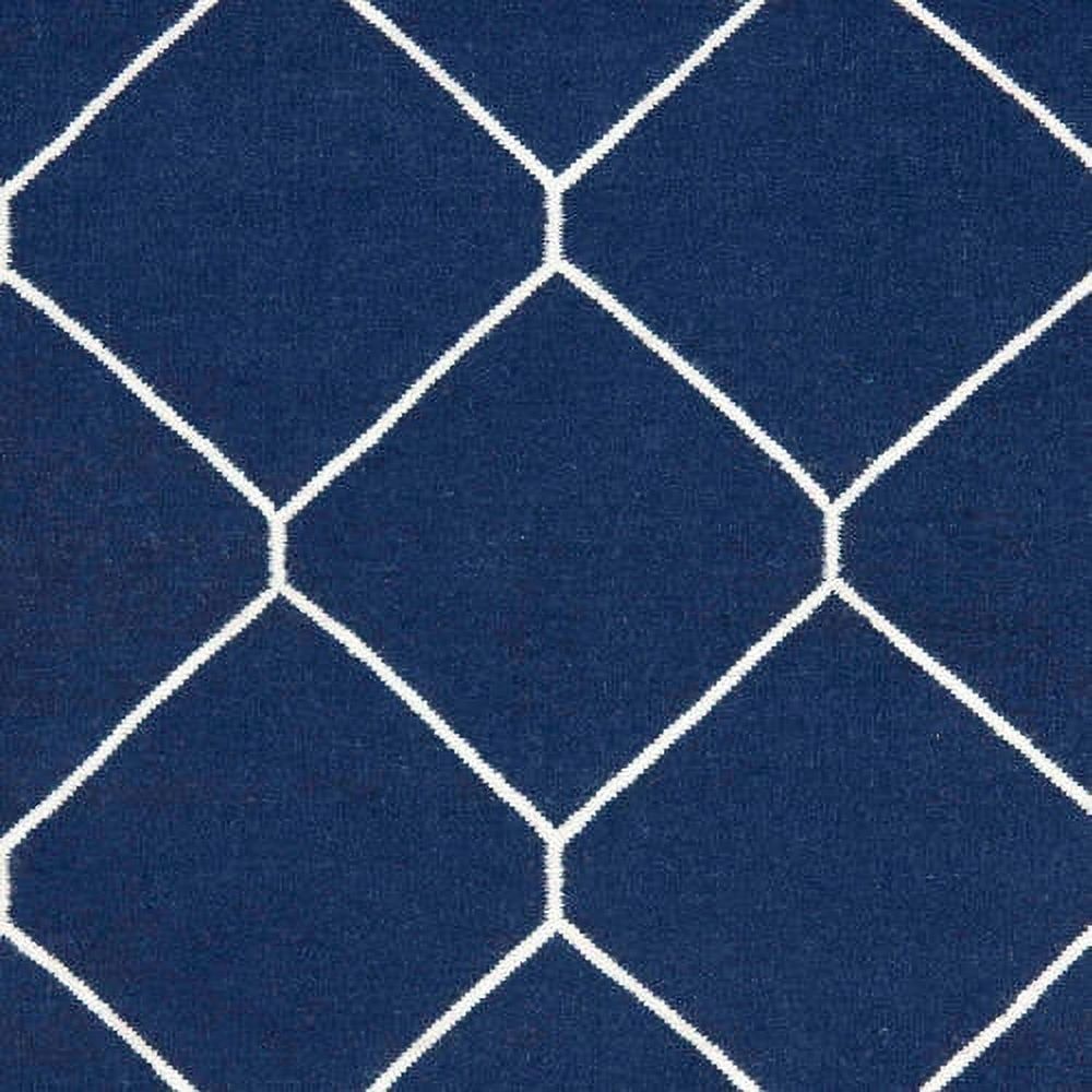 Handwoven Geometric Navy/Ivory Wool Area Rug, 9' x 12'